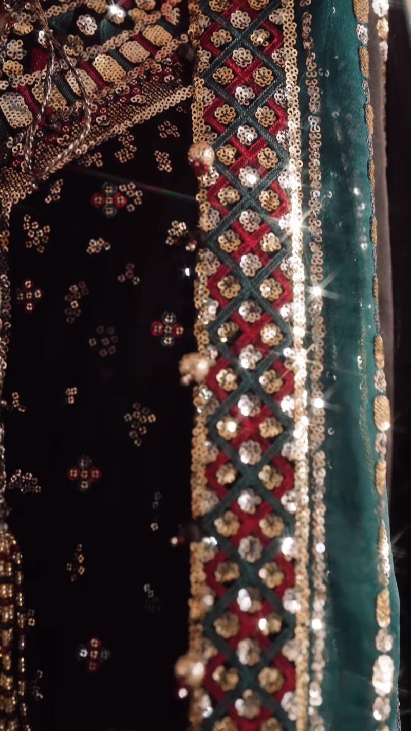 Midnight Noir Velvet Embroidered Kurta Set with Scintillating Sequin Detailing - Image 4