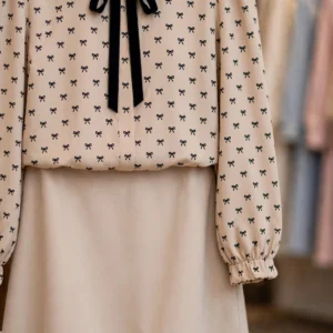 Bow-Print Lace-Collar Co-ord Set with Ruffle Hem – Available in Assorted Pastel & Floral Tones