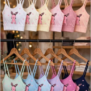 Adorably Chic Bunny Motif Cotton Lounge Bralettes – Available in Multi-Pastel & Deep Tones