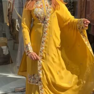 Floral Embroidered Chiffon Sharara Set – Available in Midnight Green & Sunshine Yellow