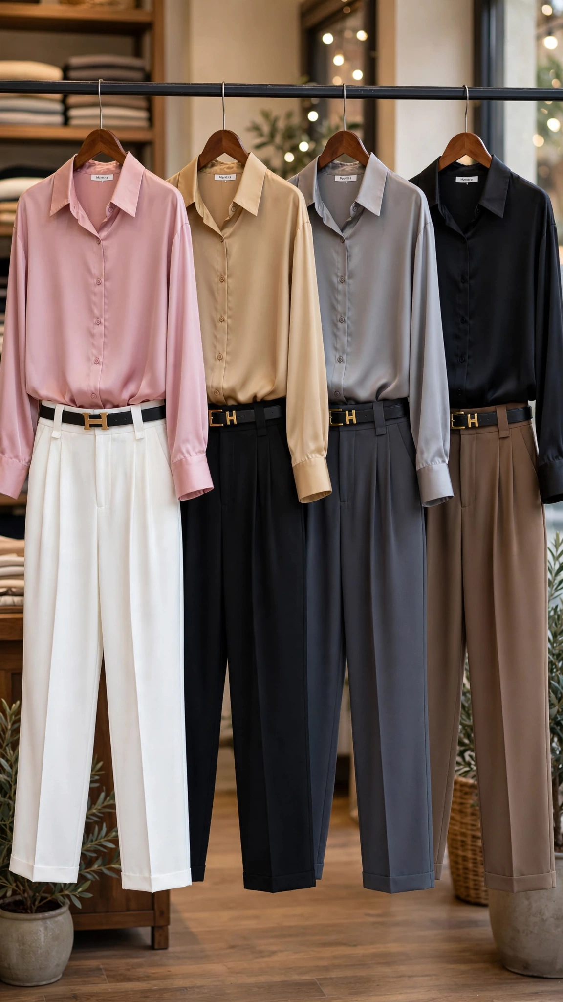 Minimalist Satin Elegance Co-ord Set – Available in Rose Pink, Champagne Gold, Slate Grey, Midnight Black & Earthy Brown - Image 3
