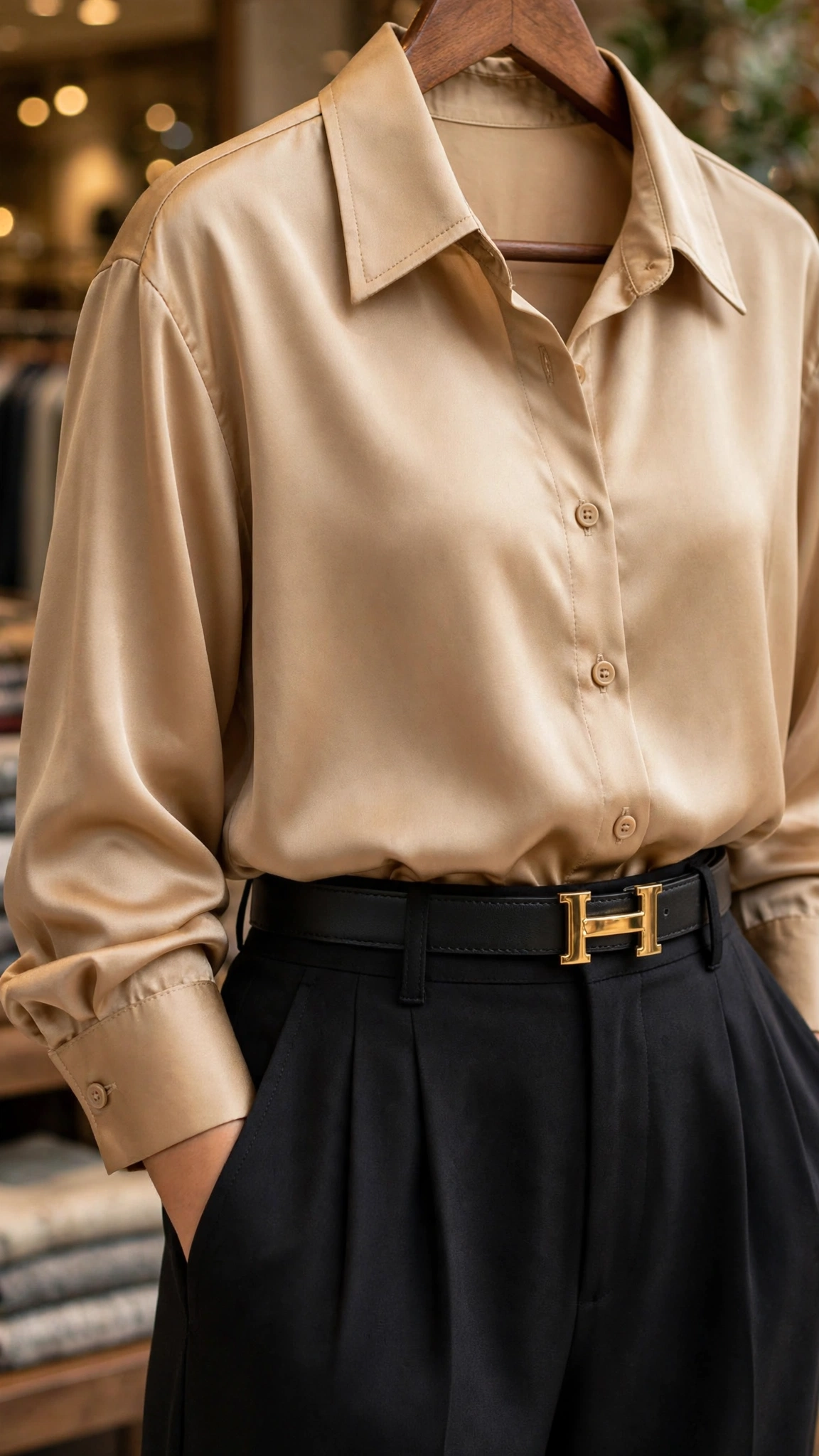 Minimalist Satin Elegance Co-ord Set – Available in Rose Pink, Champagne Gold, Slate Grey, Midnight Black & Earthy Brown - Image 4