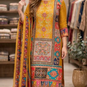 Sun-Kissed Mustard Patchwork Embroidered Kurta Set with Printed Dupatta