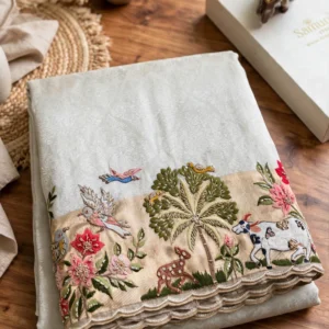 Ivory Hand-Embroidered Garden Motif Saree – An Ode to Traditional Artistry