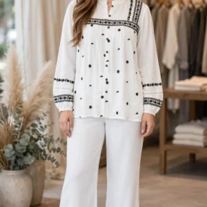 Ethereal White Embroidered Co-ord Set with Matching Wide-Leg Trousers