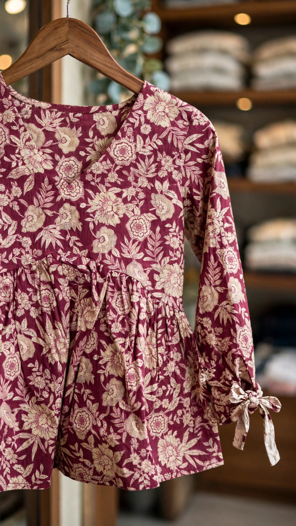 Floral Print Peplum Kurti & Denim Jeans Co-ord Set – Available in Burgundy, Black, Yellow, Mustard & Blue - Image 5