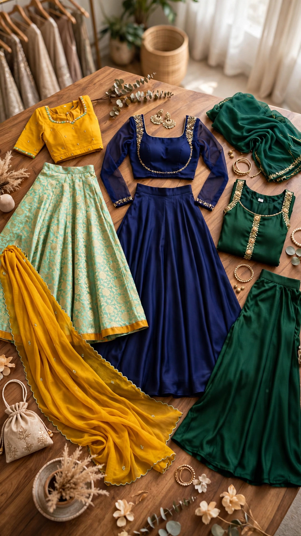 Exquisite Floral Embroidered Co-ord Set with Sheer Accents – Available in Midnight Blue, Deep Maroon, & Emerald Green - Image 2
