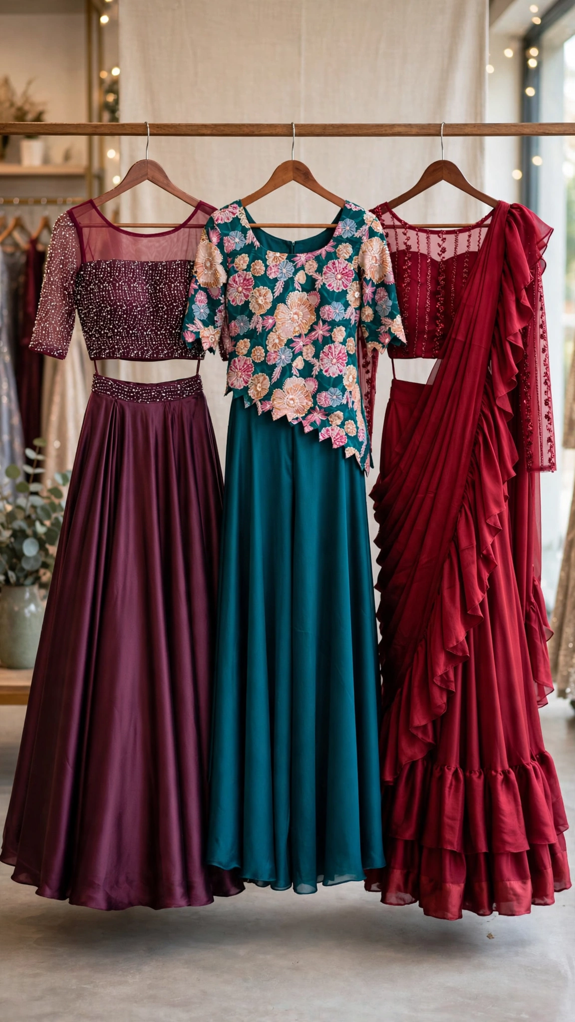 Exquisite Floral Embroidered Co-ord Set with Sheer Accents – Available in Midnight Blue, Deep Maroon, & Emerald Green - Image 3