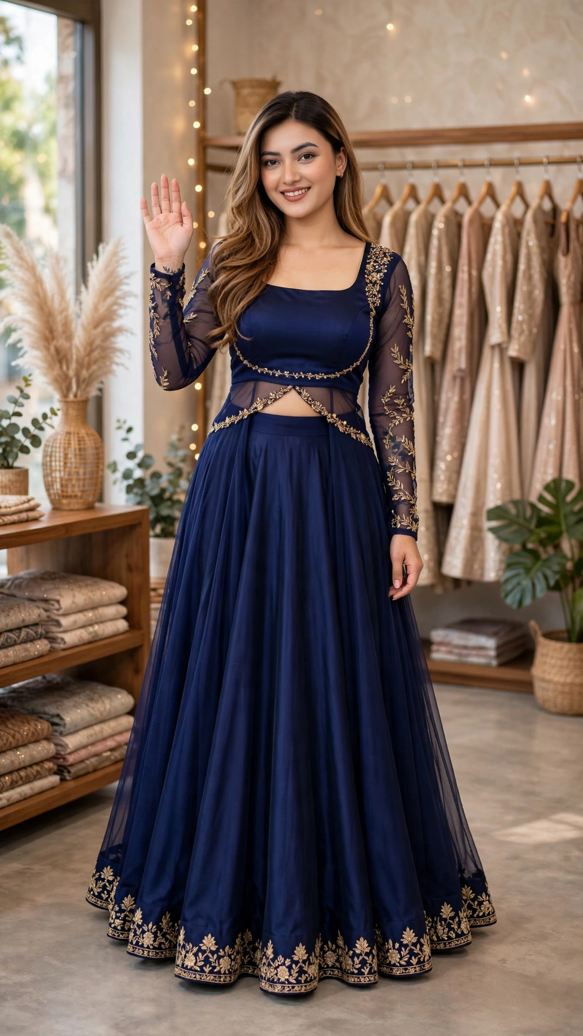 Exquisite Floral Embroidered Co-ord Set with Sheer Accents – Available in Midnight Blue, Deep Maroon, & Emerald Green