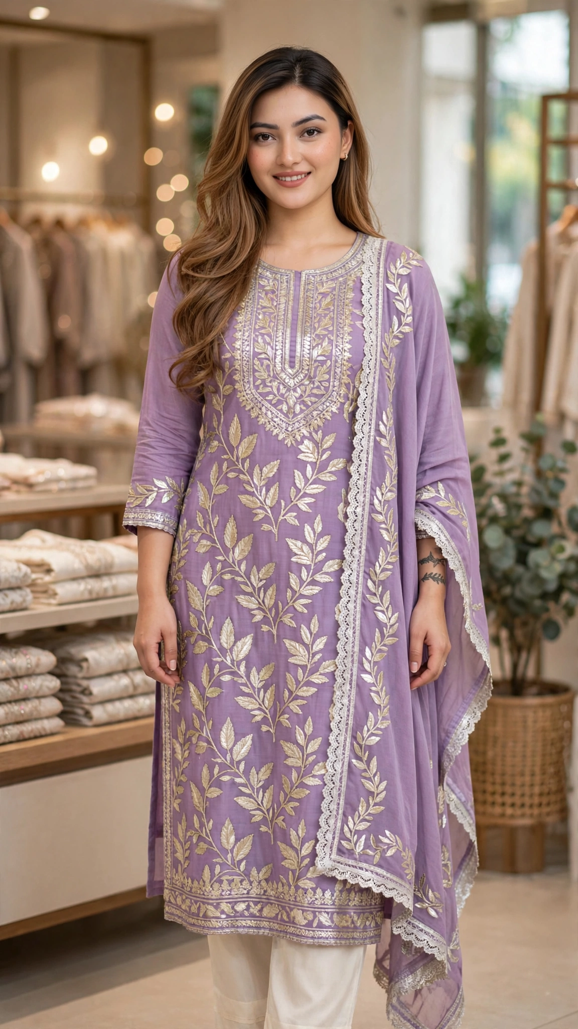 Ethereal Floral Embroidered Kurta Set – Available in Lavender, Sky Blue, Soft Pink, Mint Green & Cream Floral - Image 2