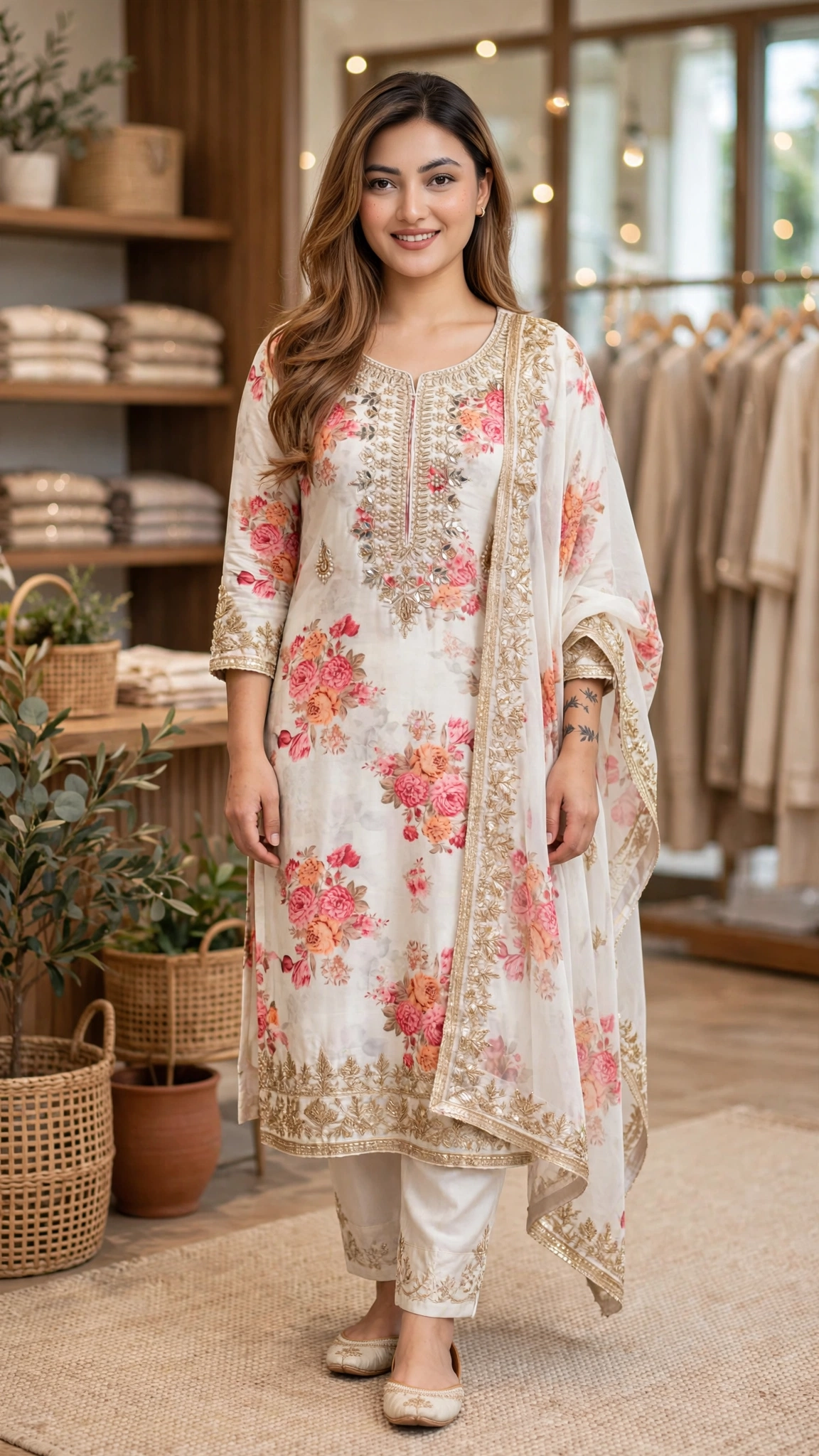 Ethereal Floral Embroidered Kurta Set – Available in Lavender, Sky Blue, Soft Pink, Mint Green & Cream Floral - Image 6