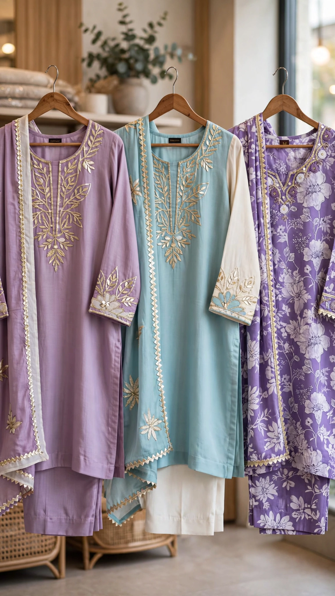 Ethereal Floral Embroidered Kurta Set – Available in Lavender, Sky Blue, Soft Pink, Mint Green & Cream Floral - Image 7