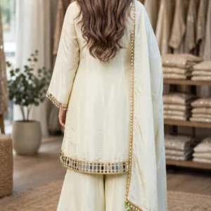 Ivory Mirror-Work Gharara Suit Set