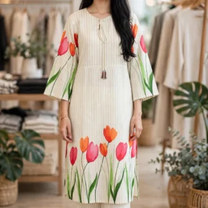 Artisanal Embroidered Kurta & Trouser Set – Available in Warm Beige, Serene Lavender, Classic Monochrome, & Floral Cream