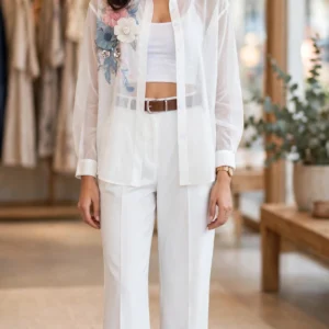 Ethereal Ivory Floral Embroidered Co-ord Set with Sheer Shirt – Available in Floral Petal & Celestial Bloom