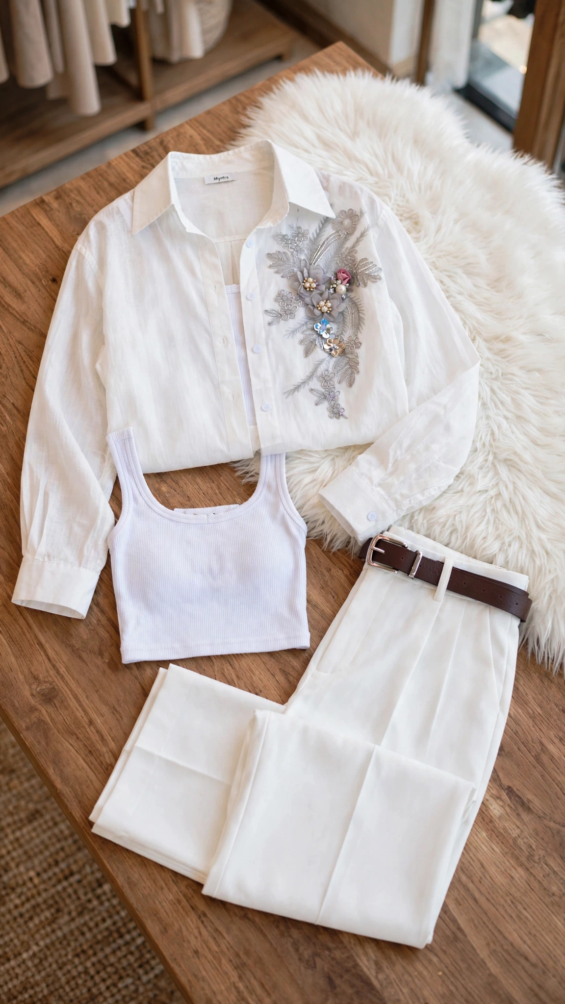 Ethereal Ivory Floral Embroidered Co-ord Set with Sheer Shirt – Available in Floral Petal & Celestial Bloom - Image 5