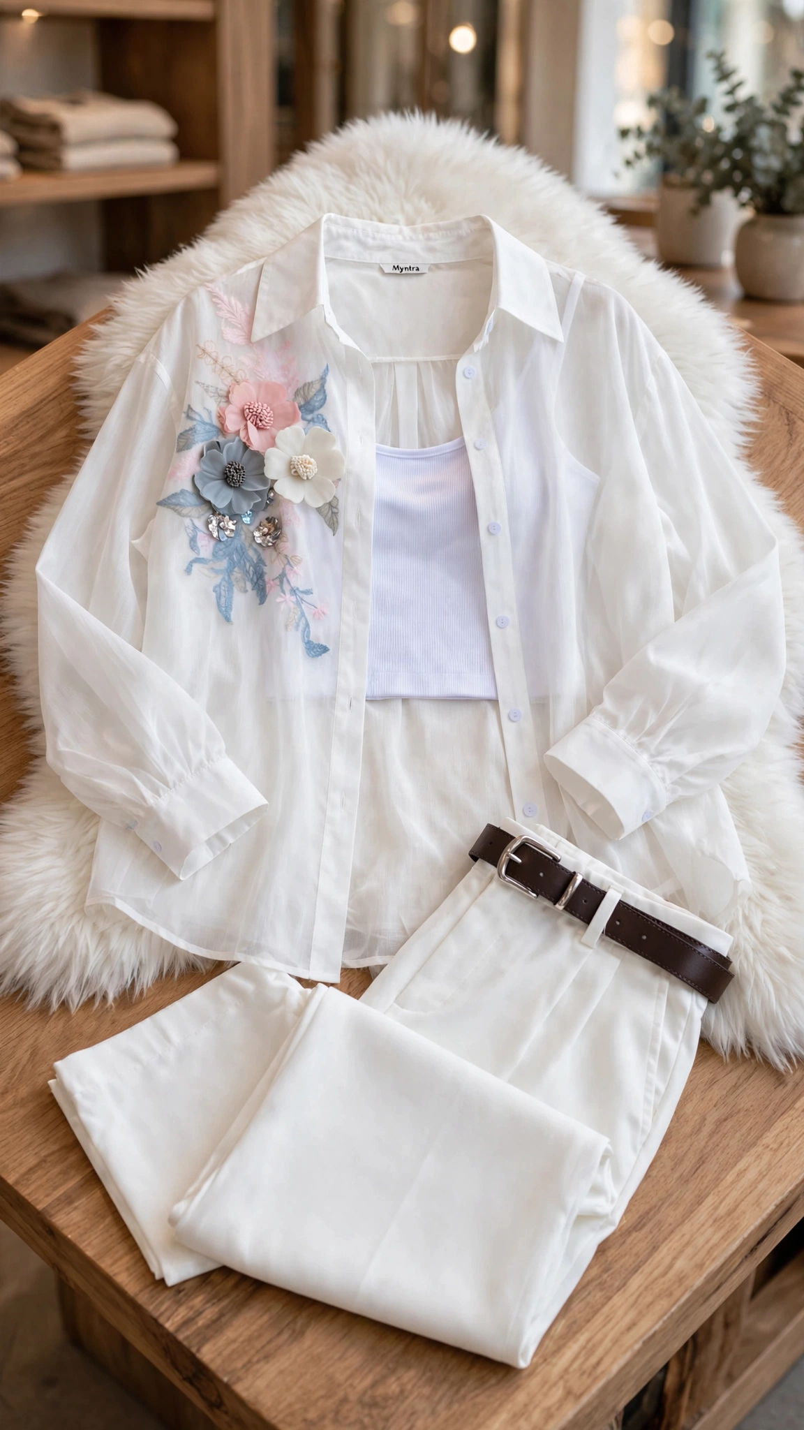 Ethereal Ivory Floral Embroidered Co-ord Set with Sheer Shirt – Available in Floral Petal & Celestial Bloom - Image 6