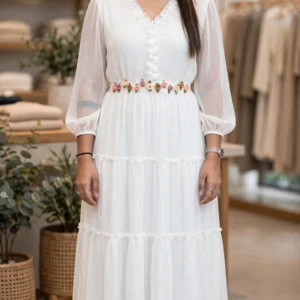 Ethereal Ivory Floral Embellished Tiered Maxi Dress