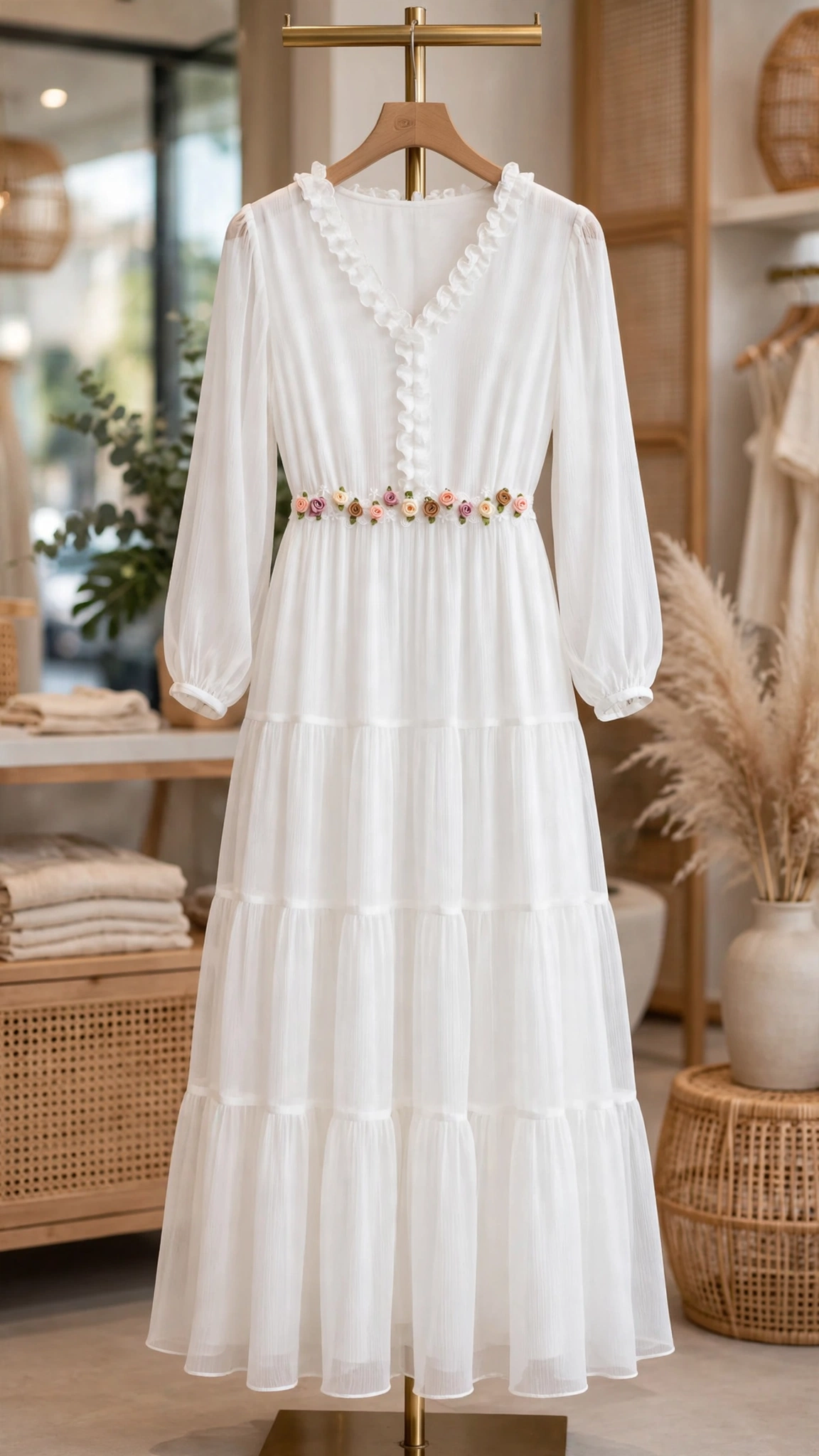 Ethereal Ivory Floral Embellished Tiered Maxi Dress - Image 2