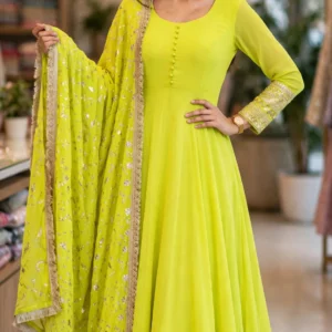 Radiant Lime Green Embroidered Anarkali Kurta Set