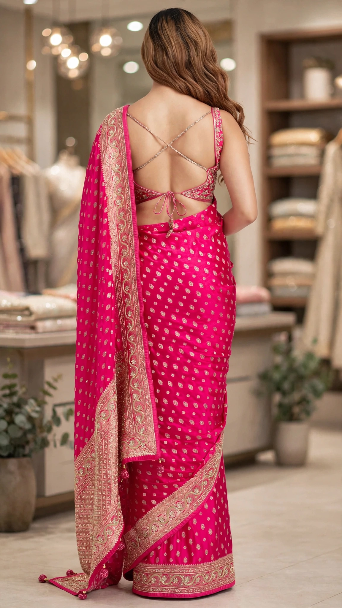 Majestic Fuchsia Silk Saree with Traditional Zardosi Borders – A Festive Essential - Image 2