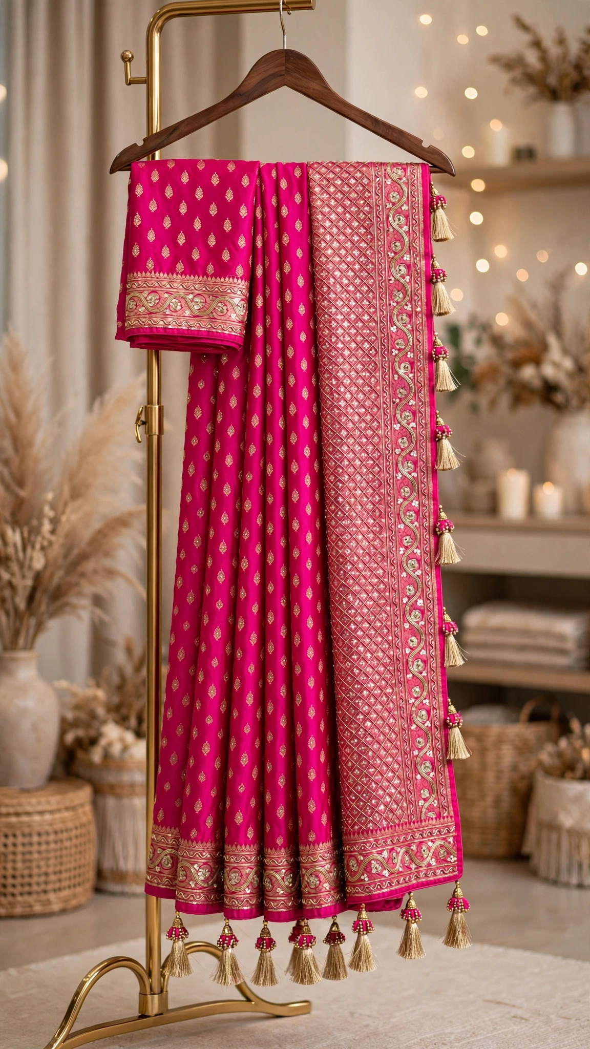Majestic Fuchsia Silk Saree with Traditional Zardosi Borders – A Festive Essential - Image 3