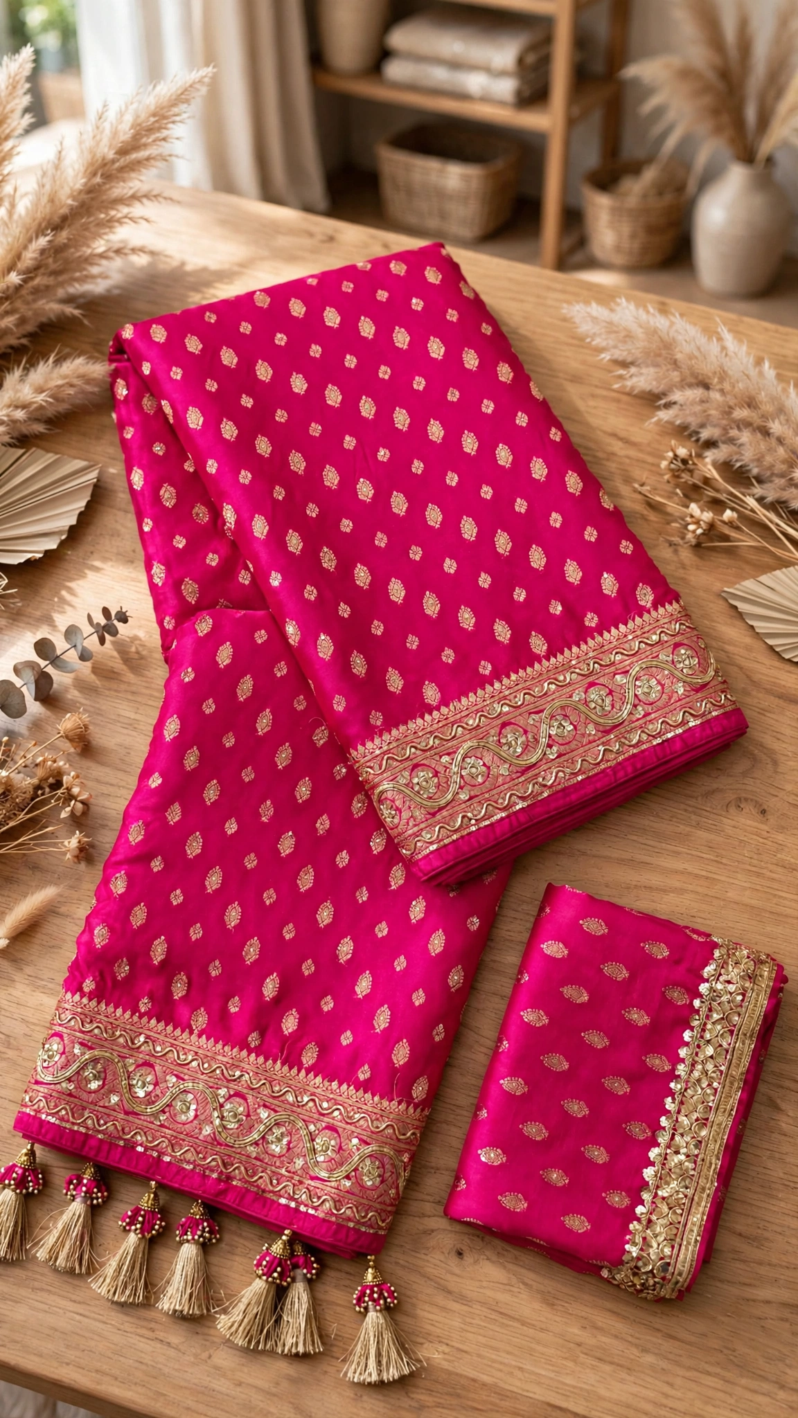 Majestic Fuchsia Silk Saree with Traditional Zardosi Borders – A Festive Essential - Image 4