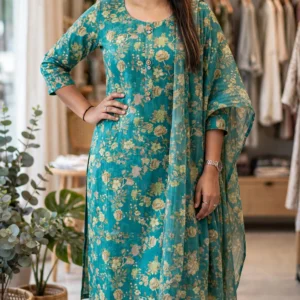 Elegant Floral Printed Kurta Set with Dupatta – Available in Teal, Beige, Brown, Light Blue, Lavender & Maroon
