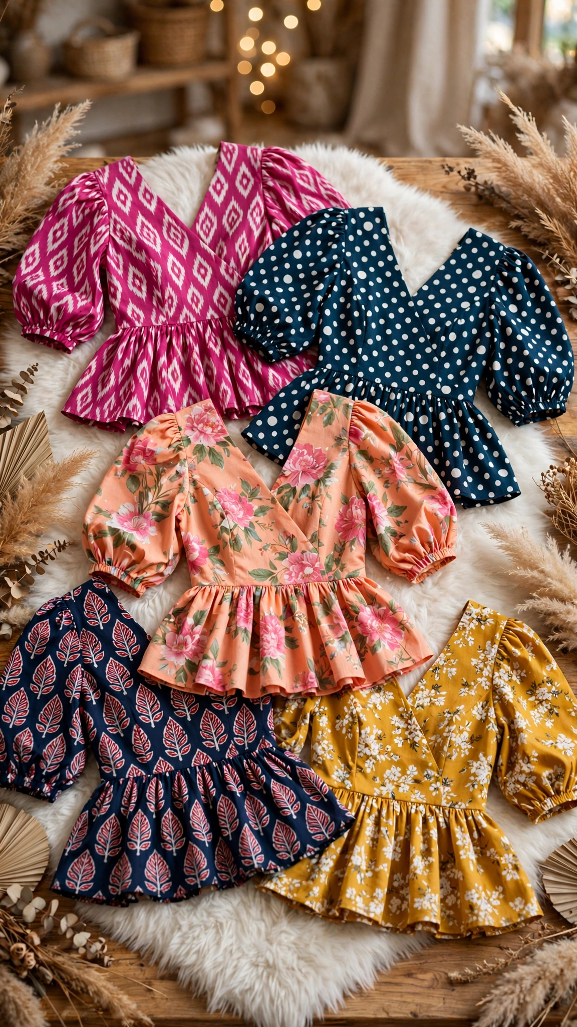 Bohemian Bloom Peplum Kurta Set – Available in Mustard, Navy, Peach, Magenta & Floral Yellow - Image 6