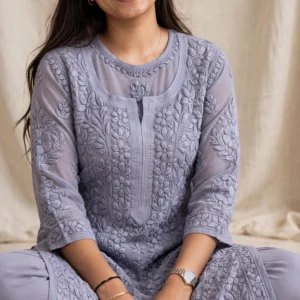 Ethereal Floral Chikankari Kurta & Trouser Set – Available in Yellow, Rust, Crimson, Teal, Magenta & Lavender