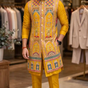 Artisanal Floral Patchwork Kurta Set with Detailed Embroidery – Available in Mustard & Ivory
